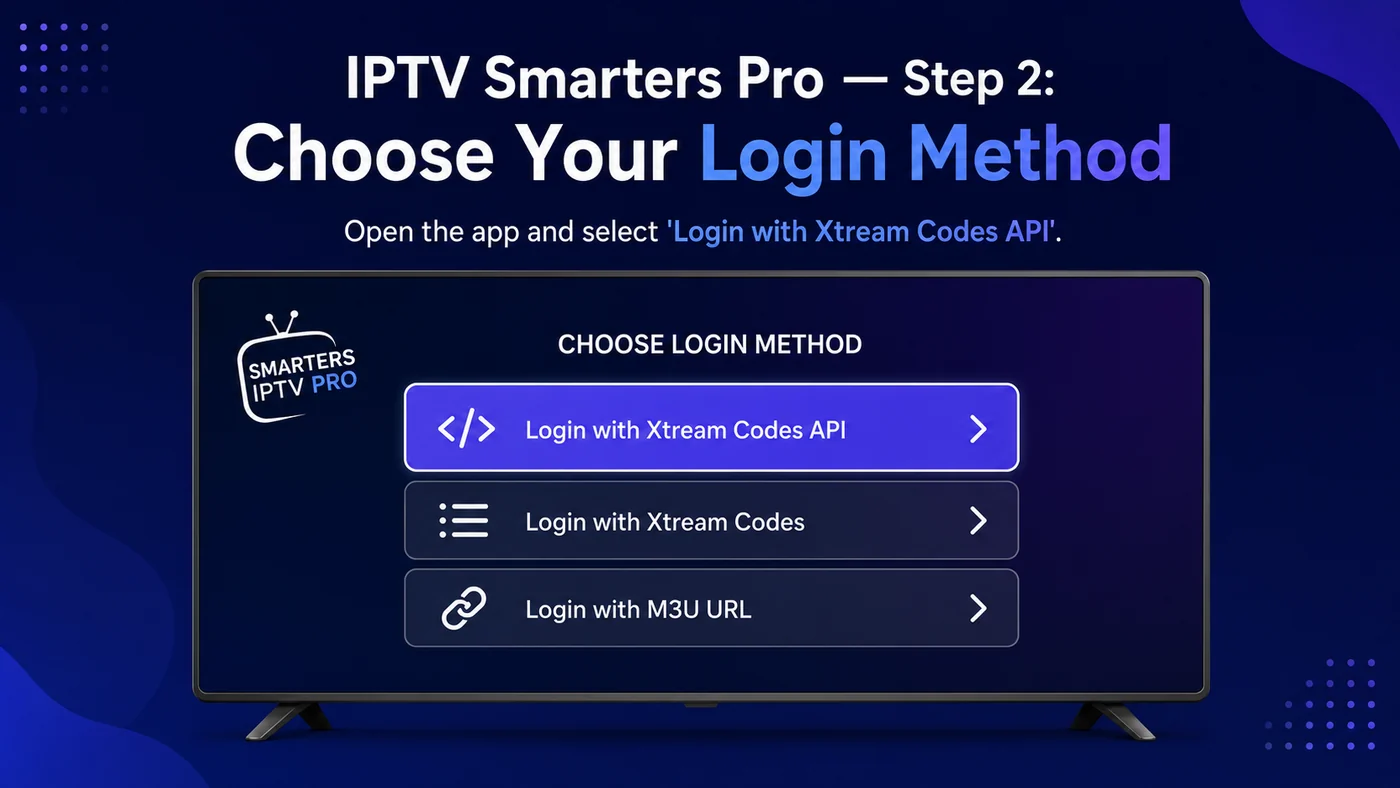 Kies Inloggen met Xtream Codes API op IPTV Smarters Pro